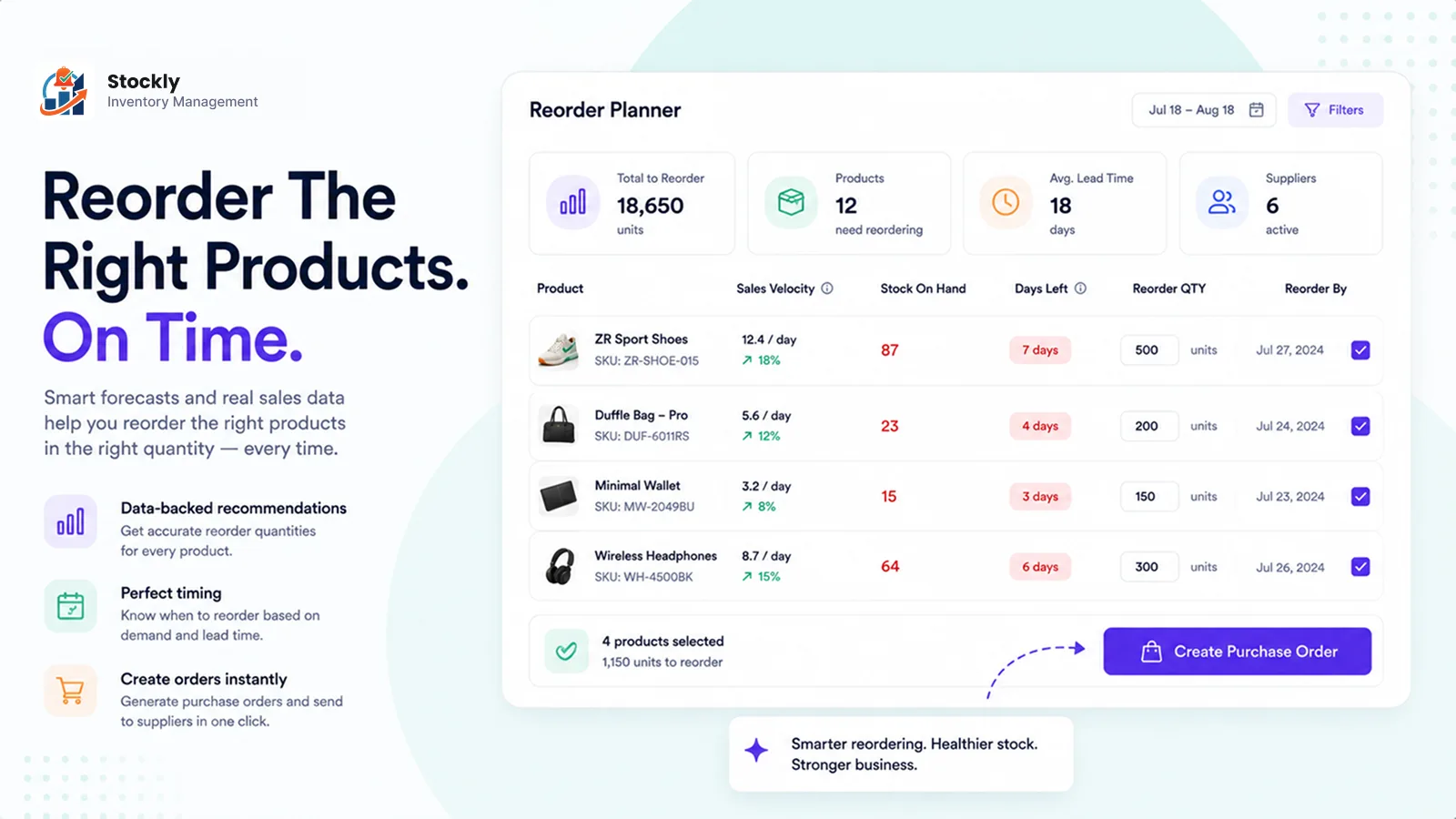 Shopify reorder planner and automated purchase order PO